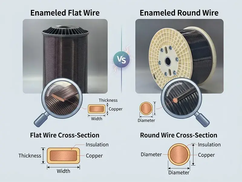 enameled round vs flat wire